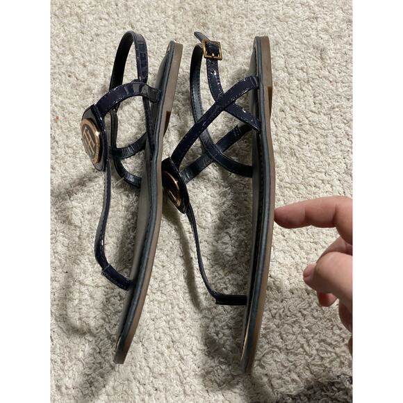 Tommy Hilfiger Womens Size 8.5 M Blue T-Strap TH Logo Sandals Thong Flats - Picture 5 of 10
